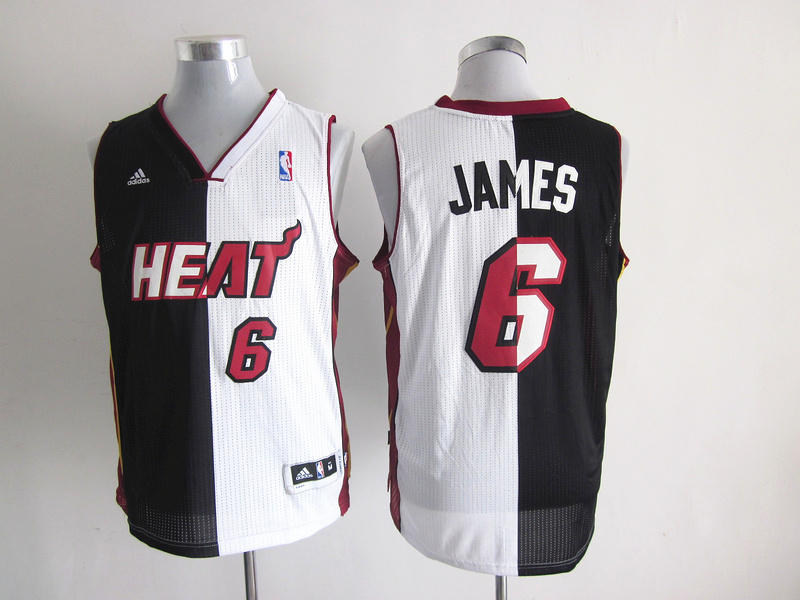  NBA Miami Heat 6 LeBron James Swingman Split Black White Jersey